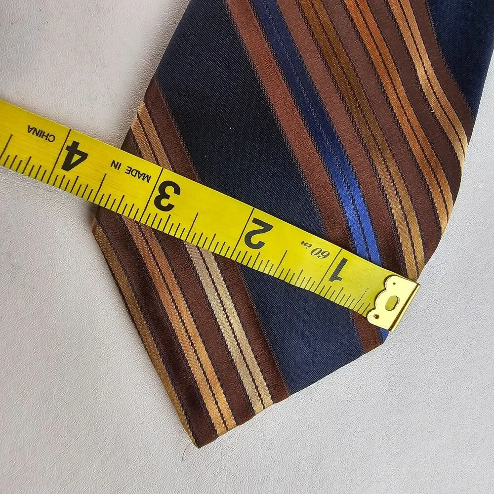 Ted Baker London 100% Silk Tie Brown Blue Gold Striped Handmade USA Necktie